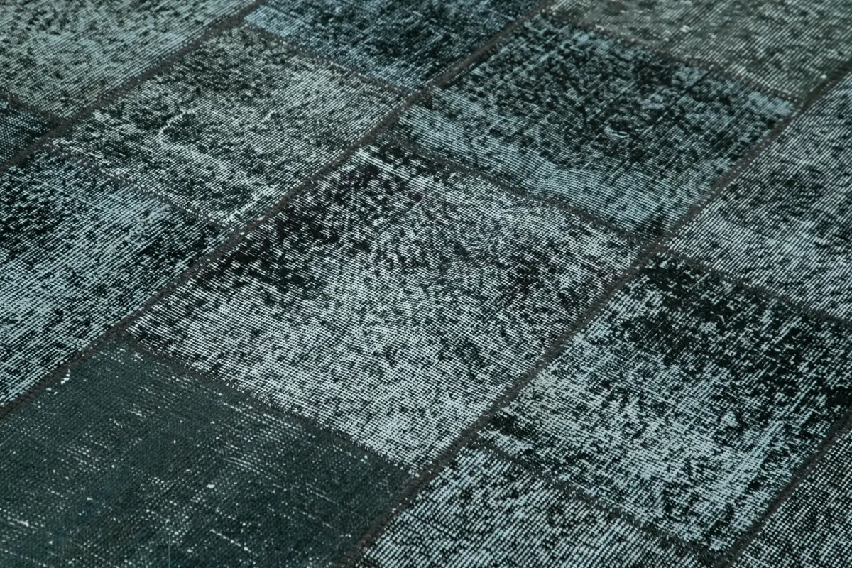 Patchwork Siyah Pamuk Üzerine Yün El Dokuma Kilim-174x242 - Görsel 5