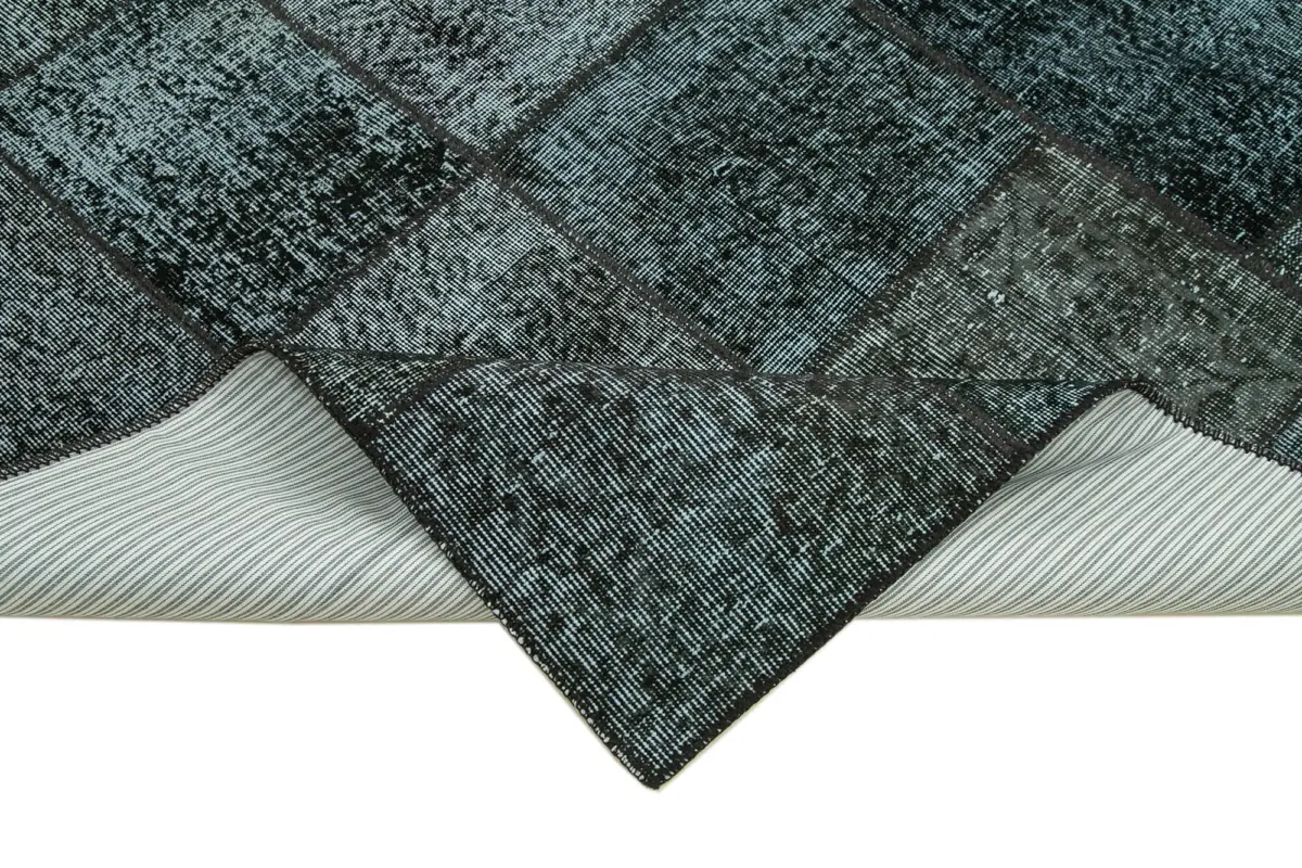 Patchwork Siyah Pamuk Üzerine Yün El Dokuma Kilim-174x242 - Görsel 6