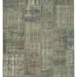 Patchwork Gri Pamuk Üzerine Yün El Dokuma Kilim-176x245