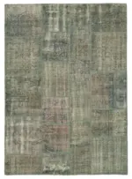 Patchwork Gri Pamuk Üzerine Yün El Dokuma Kilim-176x245