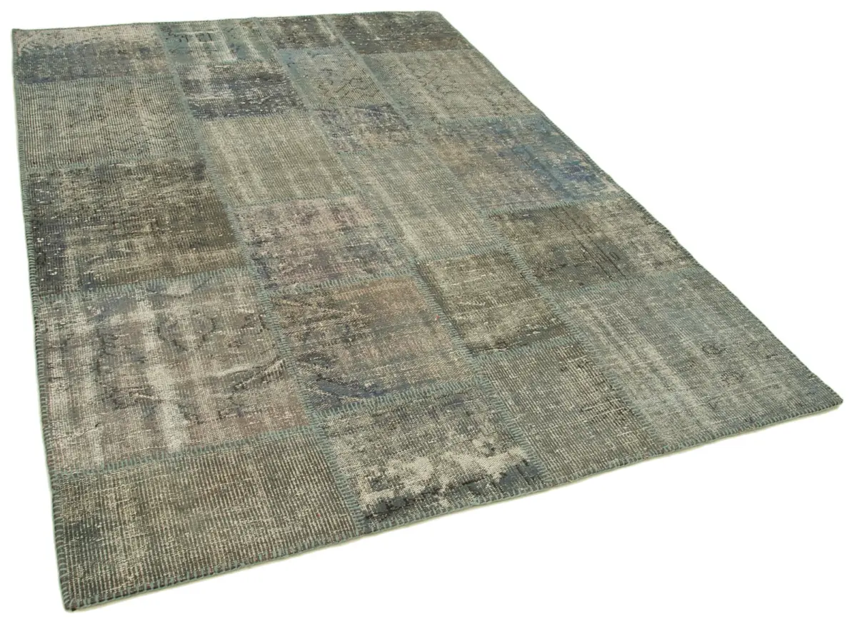 Patchwork Gri Pamuk Üzerine Yün El Dokuma Kilim-176x245 - Görsel 2