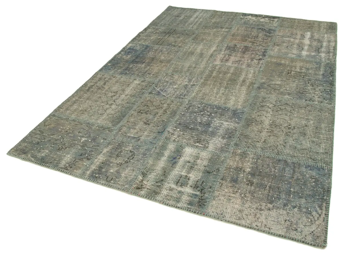Patchwork Gri Pamuk Üzerine Yün El Dokuma Kilim-176x245 - Görsel 3