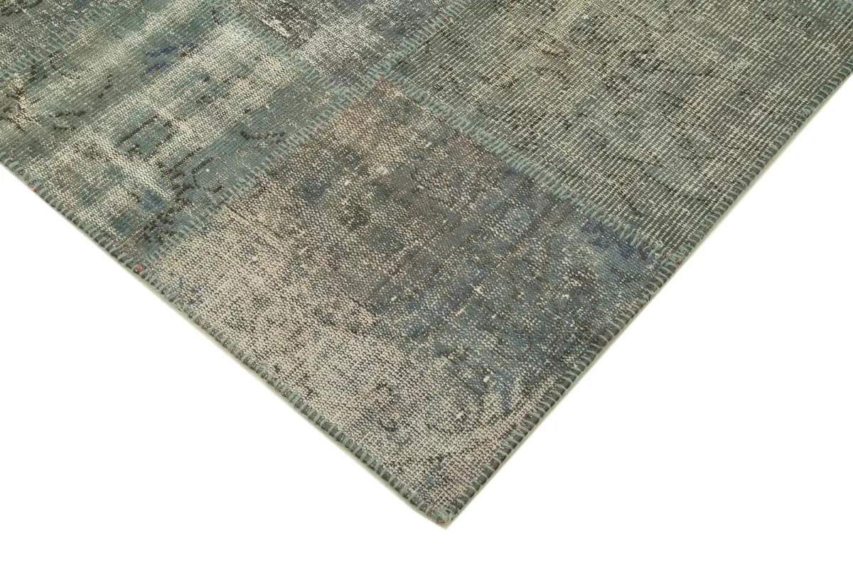 Patchwork Gri Pamuk Üzerine Yün El Dokuma Kilim-176x245 - Görsel 4