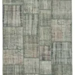 Patchwork Gri Pamuk Üzerine Yün El Dokuma Kilim-177x247