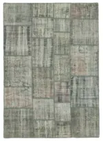 Patchwork Gri Pamuk Üzerine Yün El Dokuma Kilim-177x247