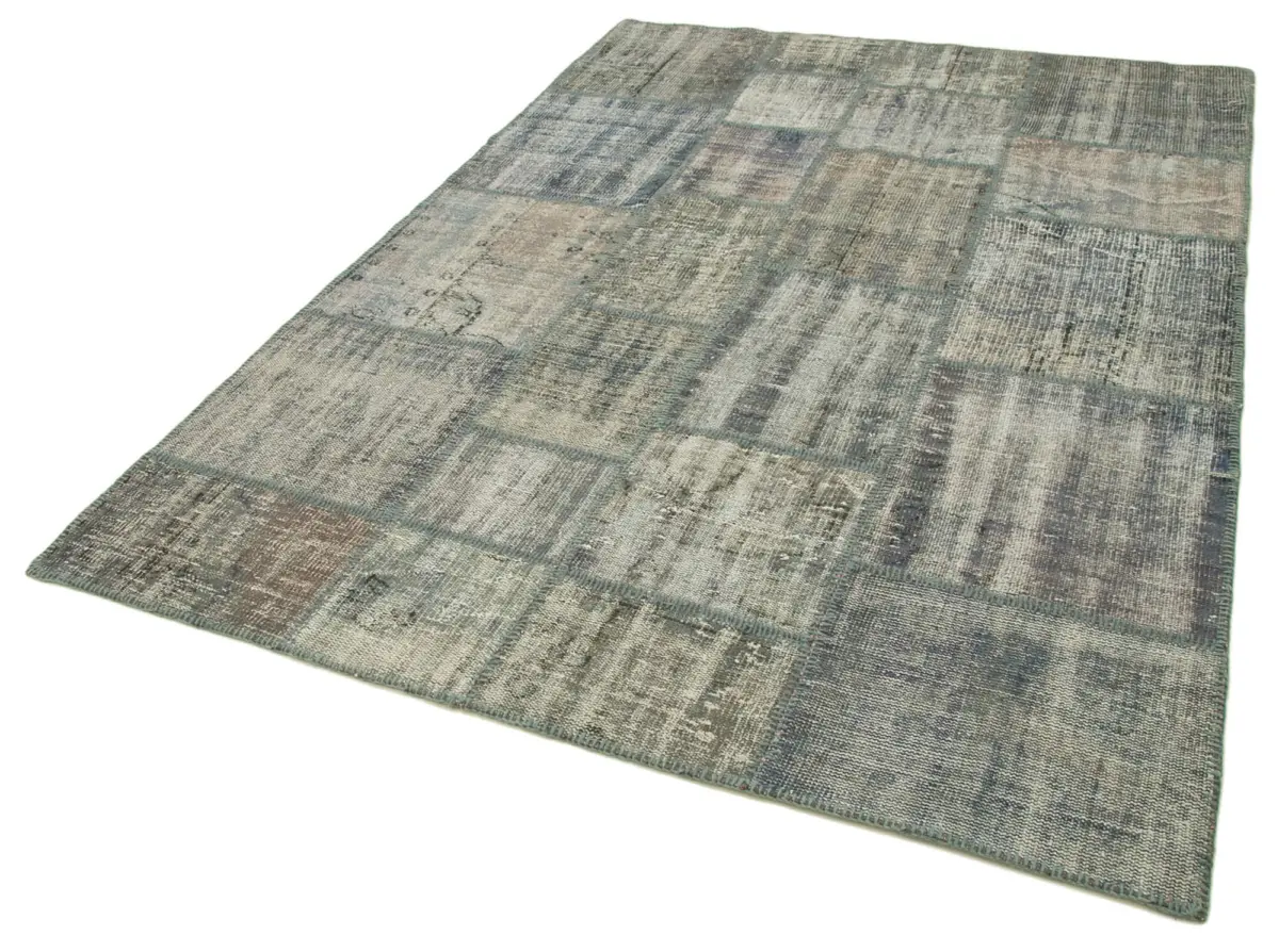 Patchwork Gri Pamuk Üzerine Yün El Dokuma Kilim-177x247 - Görsel 3