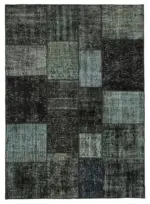Patchwork Siyah Pamuk Üzerine Yün El Dokuma Kilim-170x238