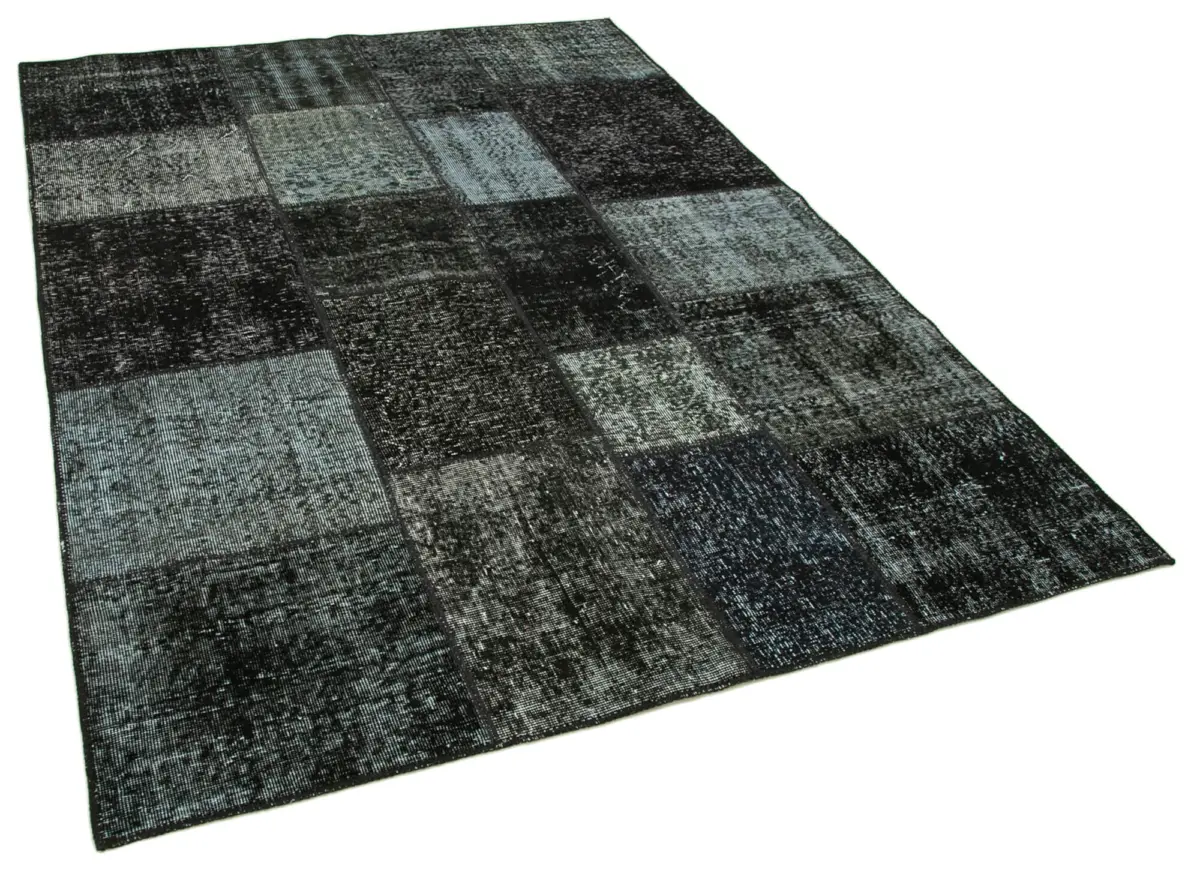 Patchwork Siyah Pamuk Üzerine Yün El Dokuma Kilim-170x238 - Görsel 2