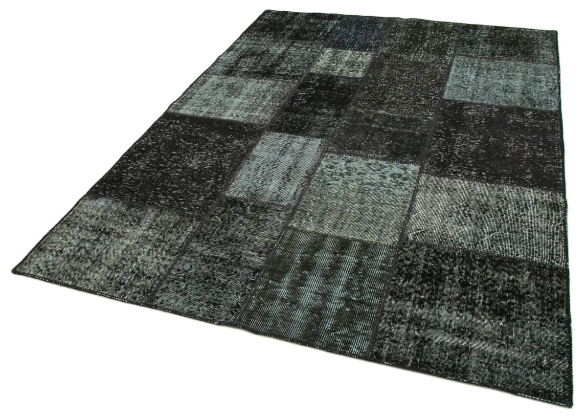 Patchwork Siyah Pamuk Üzerine Yün El Dokuma Kilim-170x238 - Görsel 3