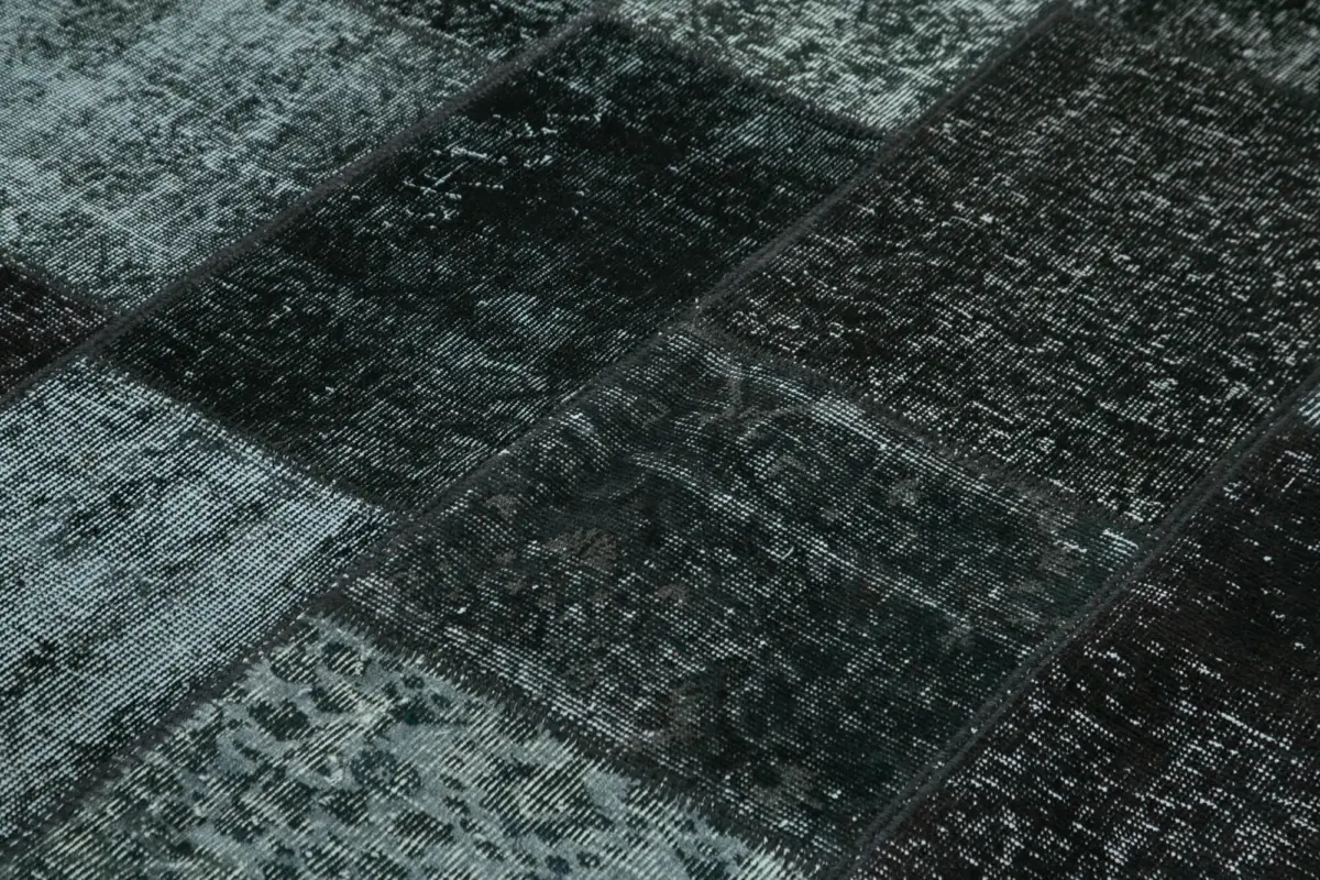 Patchwork Siyah Pamuk Üzerine Yün El Dokuma Kilim-170x238 - Görsel 5
