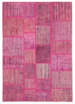 Patchwork Pembe Pamuk Üzerine Yün El Dokuma Kilim-174x247