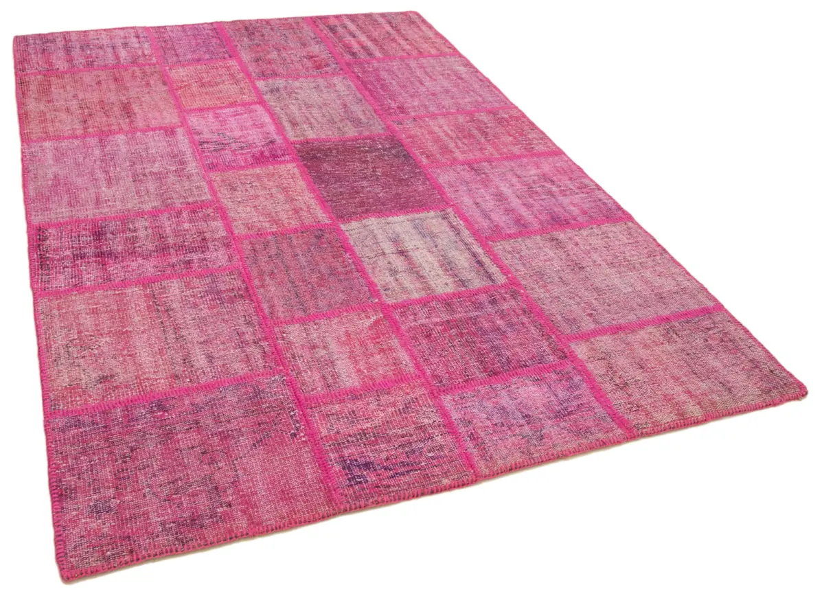Patchwork Pembe Pamuk Üzerine Yün El Dokuma Kilim-174x247 - Görsel 2