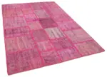 Patchwork Pembe Pamuk Üzerine Yün El Dokuma Kilim-174x247 - Görsel 2