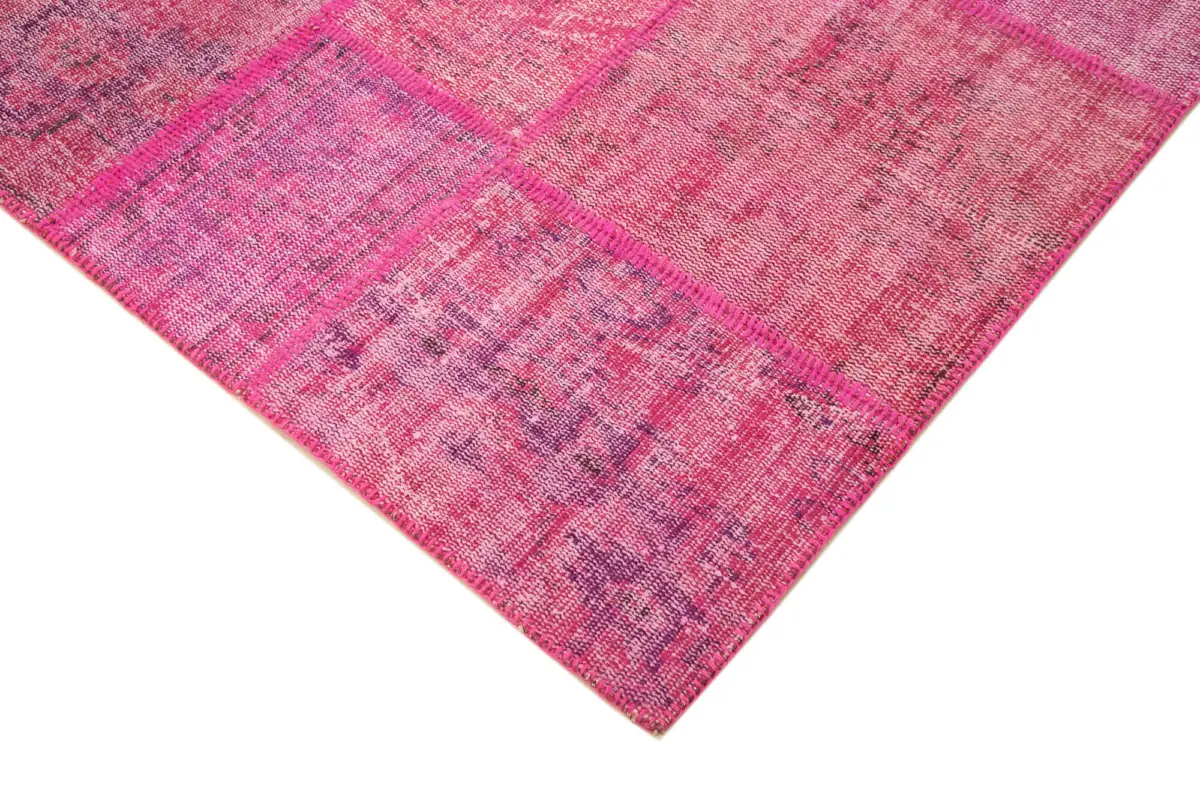 Patchwork Pembe Pamuk Üzerine Yün El Dokuma Kilim-174x247 - Görsel 4