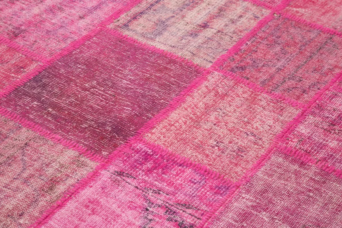 Patchwork Pembe Pamuk Üzerine Yün El Dokuma Kilim-174x247 - Görsel 5