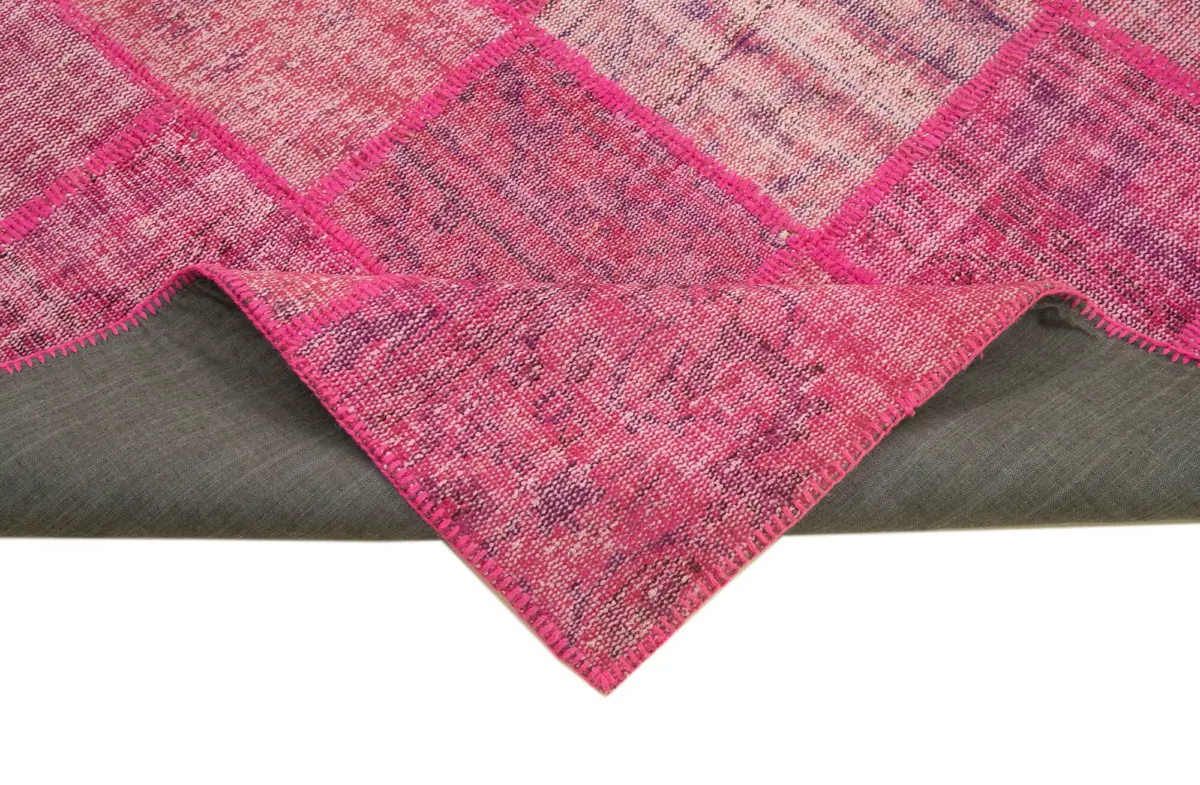 Patchwork Pembe Pamuk Üzerine Yün El Dokuma Kilim-174x247 - Görsel 6