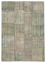 Patchwork Gri Pamuk Üzerine Yün El Dokuma Kilim-176x243