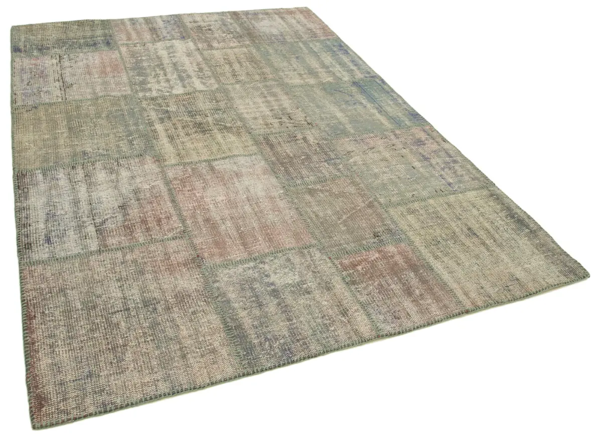 Patchwork Gri Pamuk Üzerine Yün El Dokuma Kilim-176x243 - Görsel 2