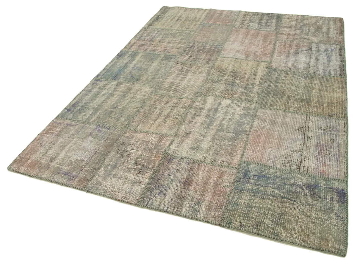 Patchwork Gri Pamuk Üzerine Yün El Dokuma Kilim-176x243 - Görsel 3
