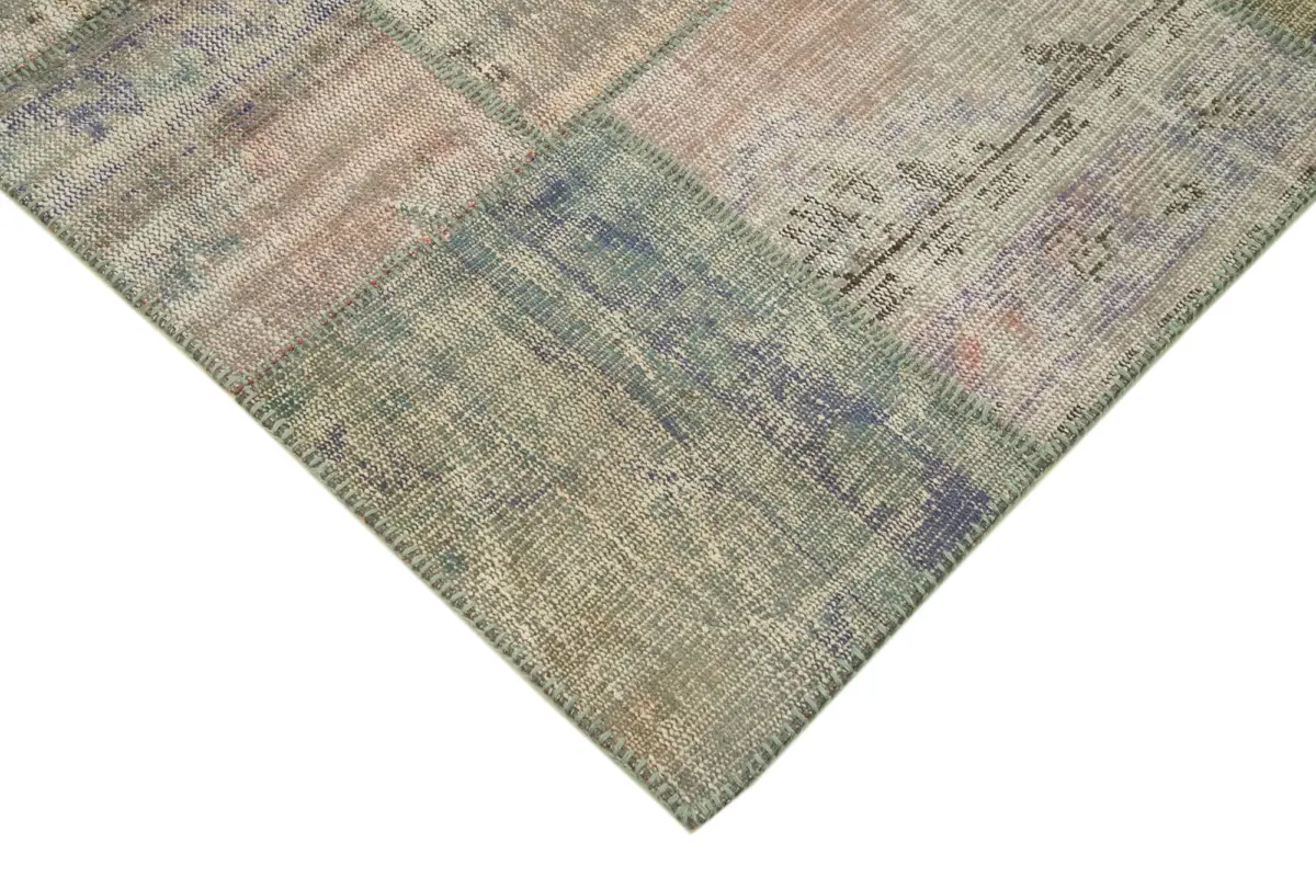 Patchwork Gri Pamuk Üzerine Yün El Dokuma Kilim-176x243 - Görsel 4