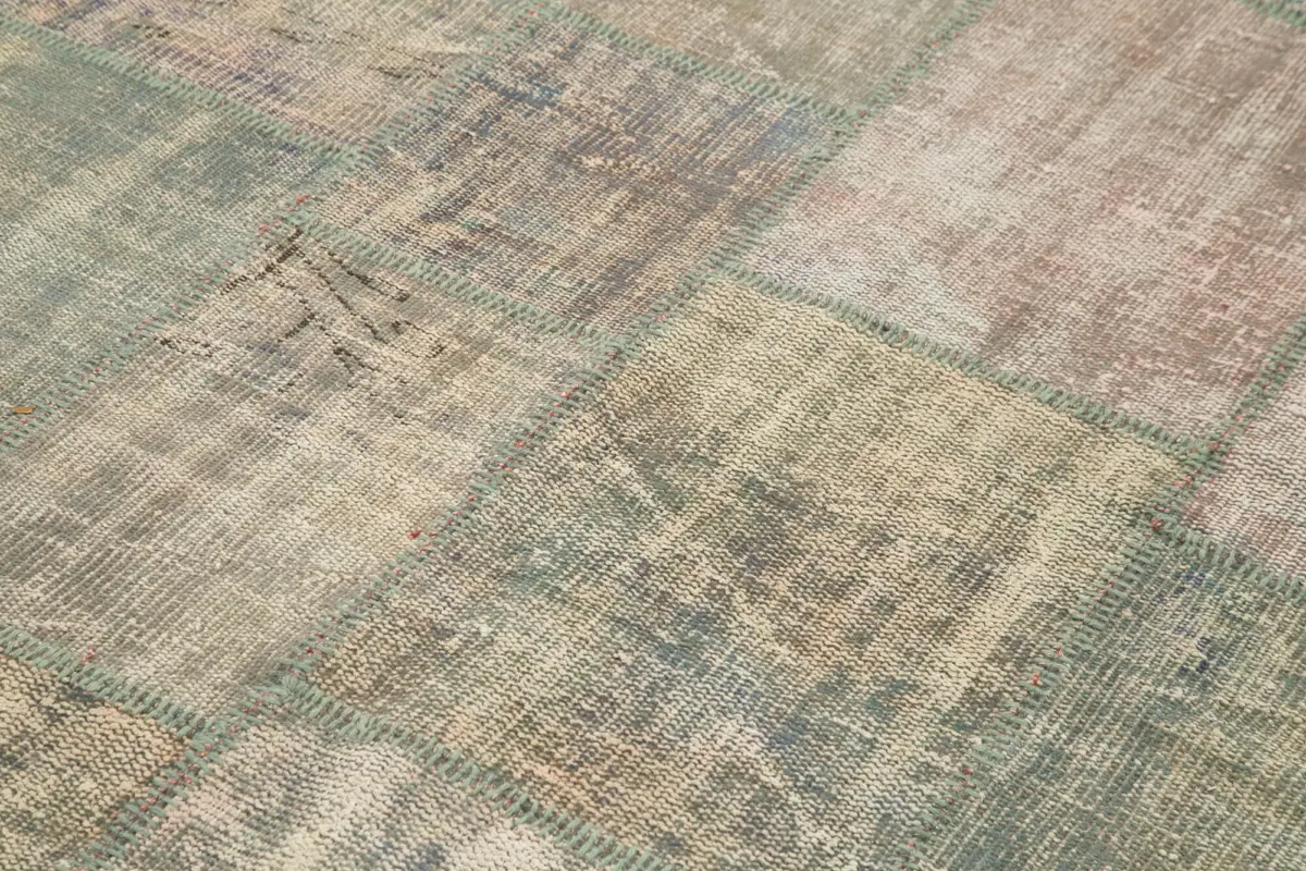 Patchwork Gri Pamuk Üzerine Yün El Dokuma Kilim-176x243 - Görsel 5