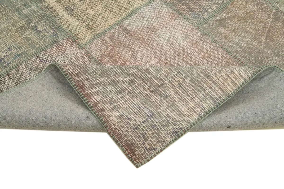 Patchwork Gri Pamuk Üzerine Yün El Dokuma Kilim-176x243 - Görsel 6