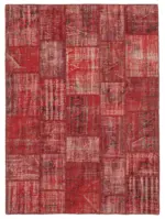 Patchwork Kırmızı Pamuk Üzerine Yün El Dokuma Kilim-180x245