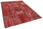 Patchwork Kırmızı Pamuk Üzerine Yün El Dokuma Kilim-180x245 - Görsel 2