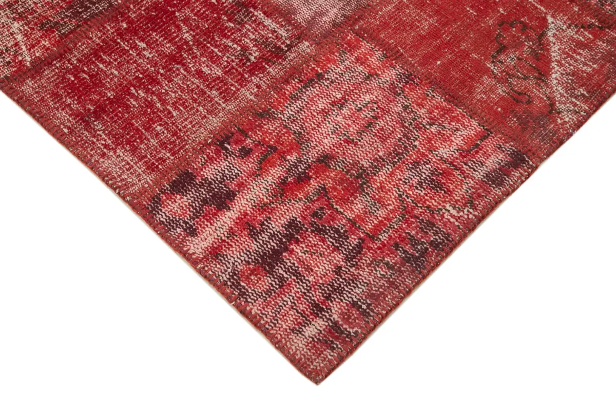 Patchwork Kırmızı Pamuk Üzerine Yün El Dokuma Kilim-180x245 - Görsel 4