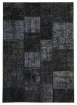 Patchwork Siyah Pamuk Üzerine Yün El Dokuma Kilim-171x243