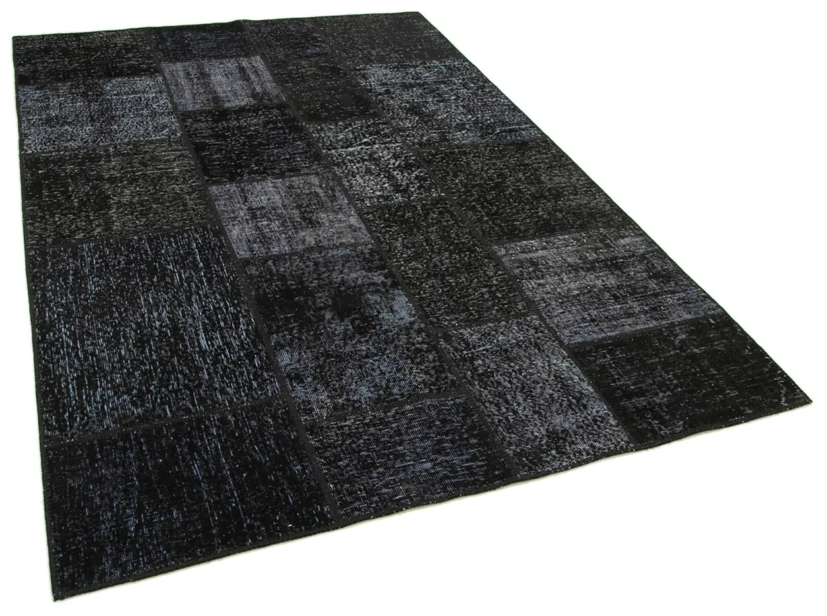 Patchwork Siyah Pamuk Üzerine Yün El Dokuma Kilim-171x243 - Görsel 2