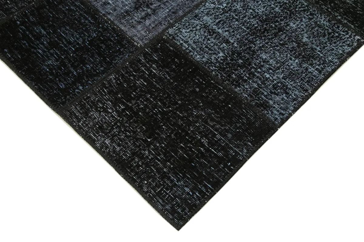 Patchwork Siyah Pamuk Üzerine Yün El Dokuma Kilim-171x243 - Görsel 4
