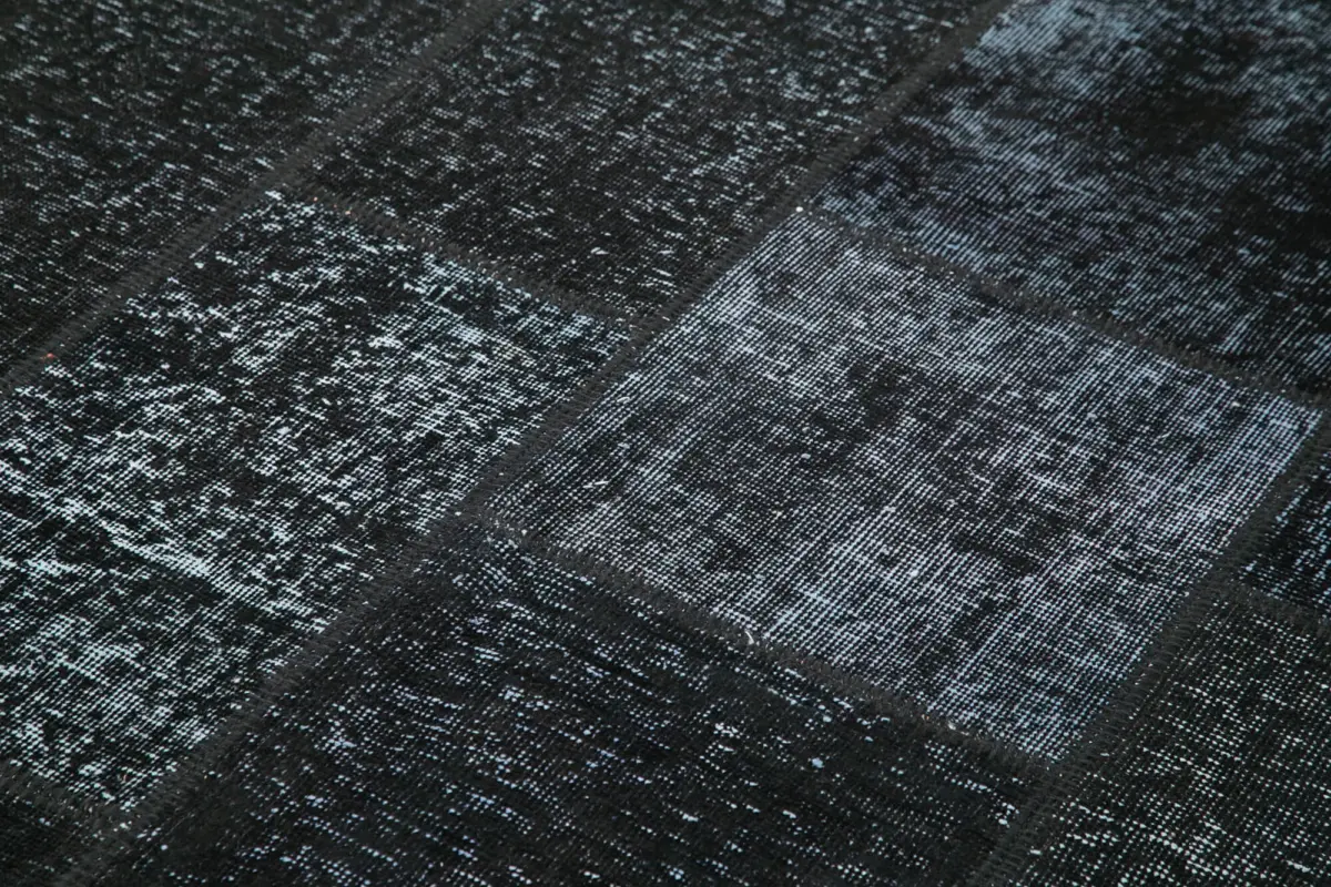 Patchwork Siyah Pamuk Üzerine Yün El Dokuma Kilim-171x243 - Görsel 5