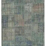 Patchwork Mavi Pamuk Üzerine Yün El Dokuma Kilim-176x244