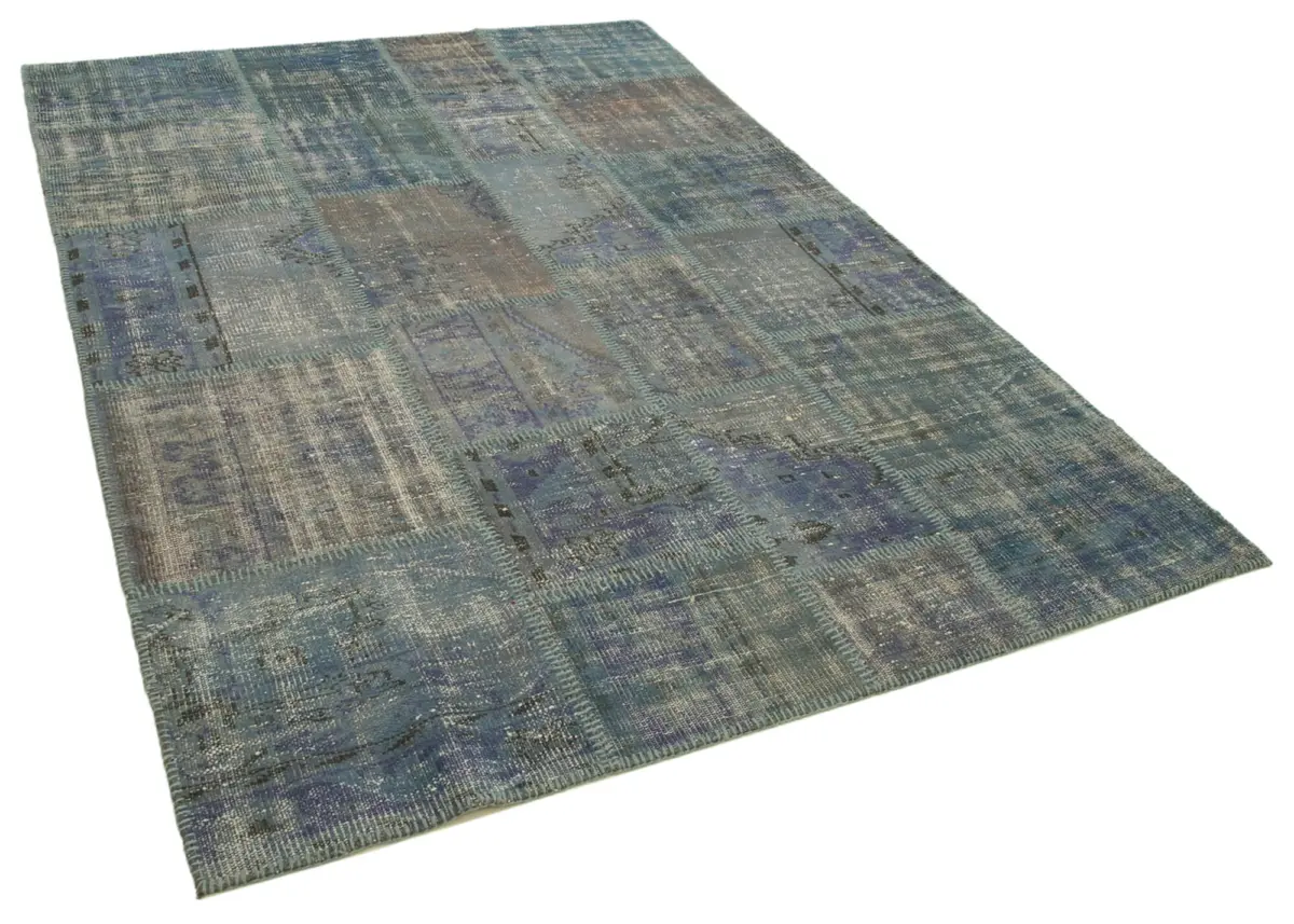 Patchwork Mavi Pamuk Üzerine Yün El Dokuma Kilim-176x244 - Görsel 2