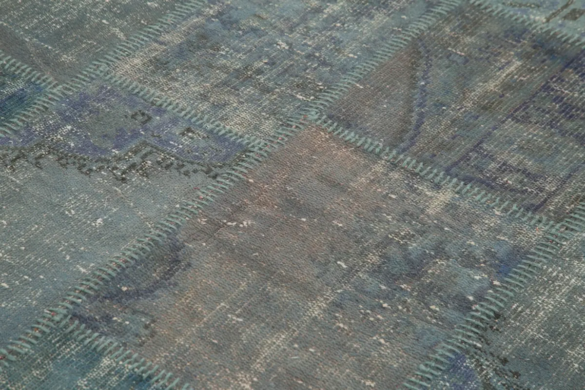 Patchwork Mavi Pamuk Üzerine Yün El Dokuma Kilim-176x244 - Görsel 5
