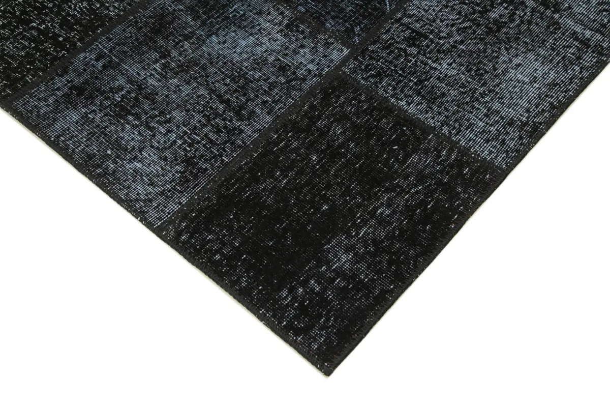 Patchwork Siyah Pamuk Üzerine Yün El Dokuma Kilim-165x243 - Görsel 4