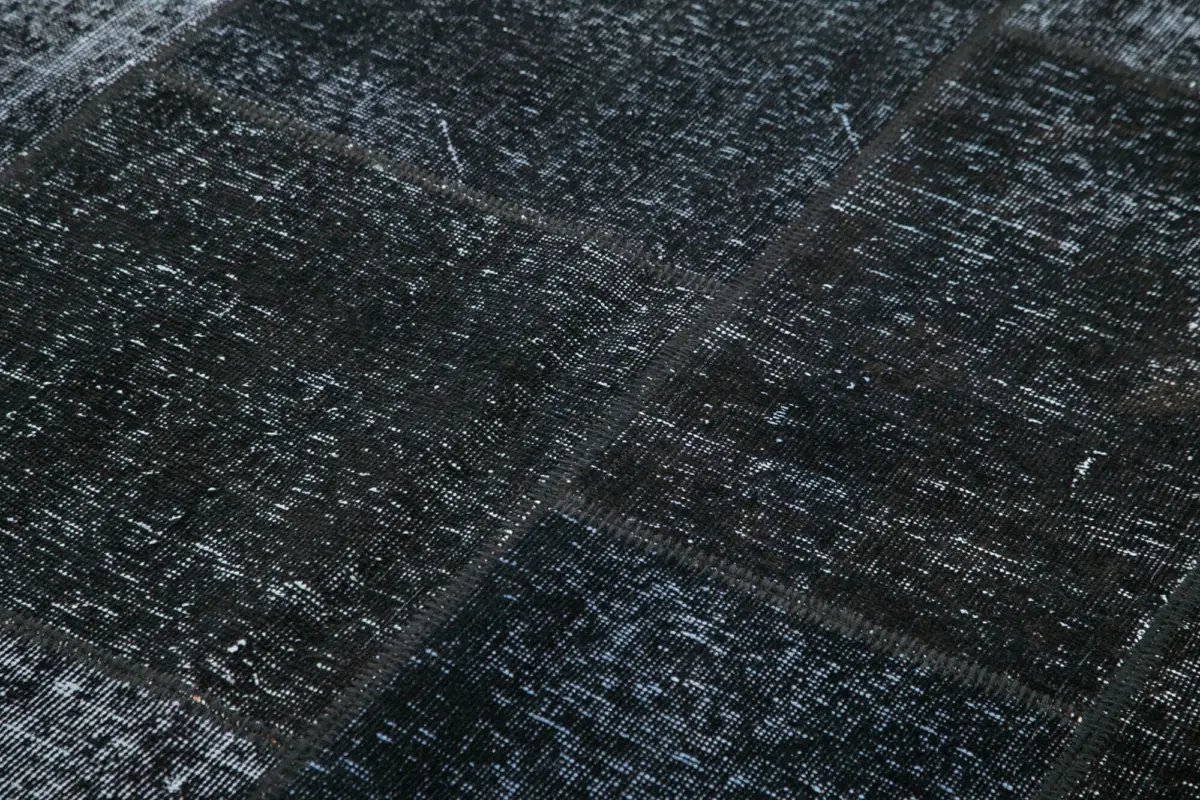 Patchwork Siyah Pamuk Üzerine Yün El Dokuma Kilim-165x243 - Görsel 5