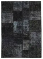 Patchwork Siyah Pamuk Üzerine Yün El Dokuma Kilim-172x241