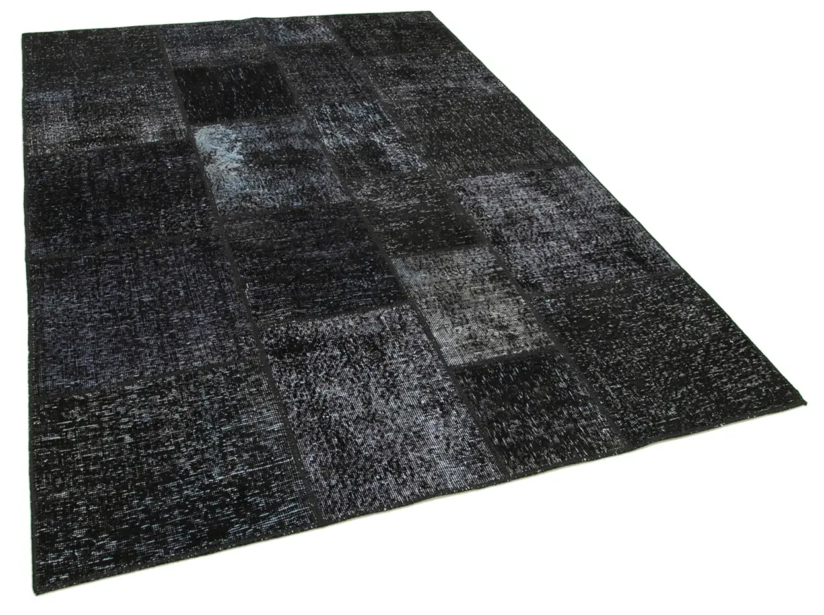 Patchwork Siyah Pamuk Üzerine Yün El Dokuma Kilim-172x241 - Görsel 2