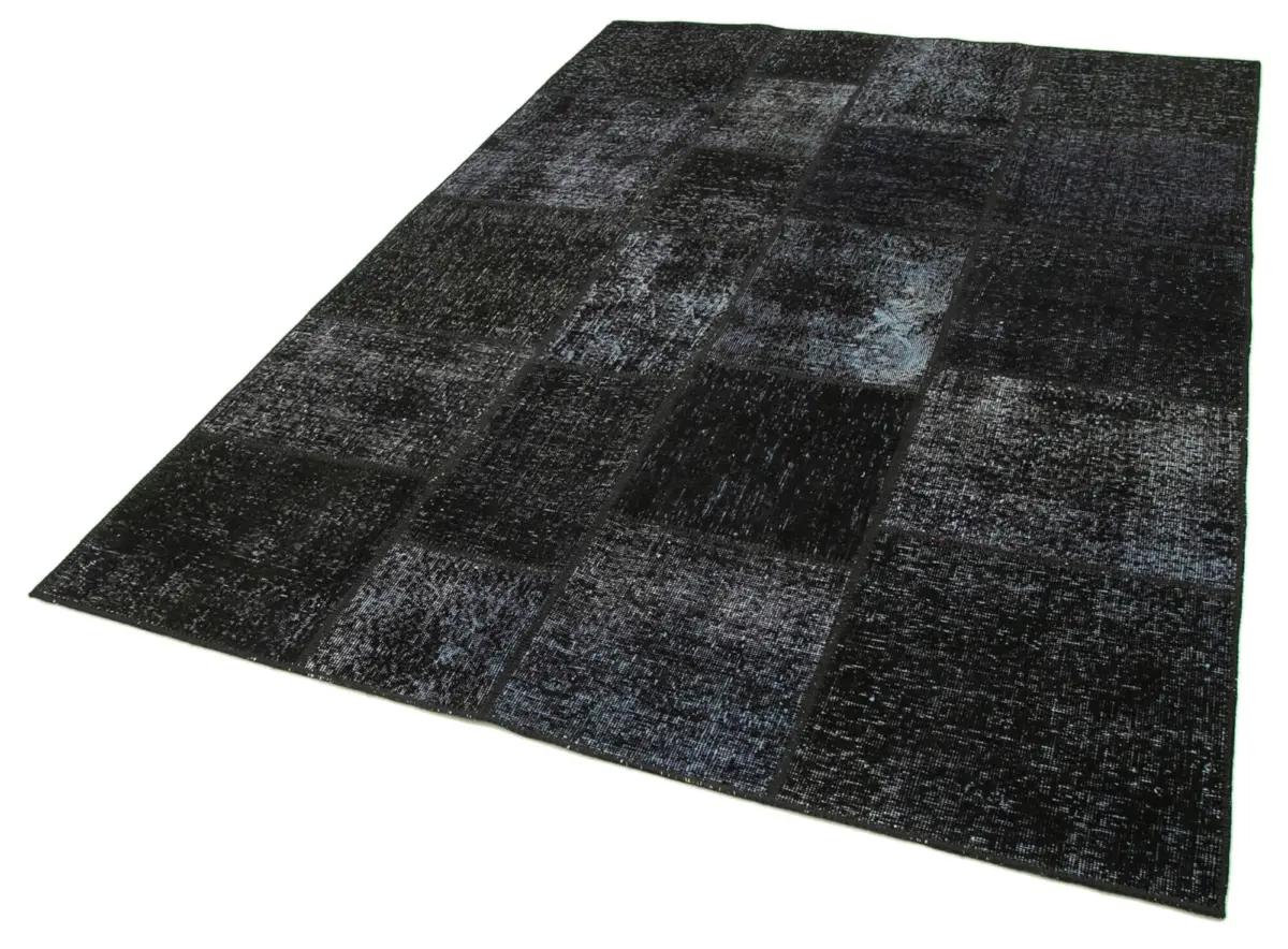 Patchwork Siyah Pamuk Üzerine Yün El Dokuma Kilim-172x241 - Görsel 3