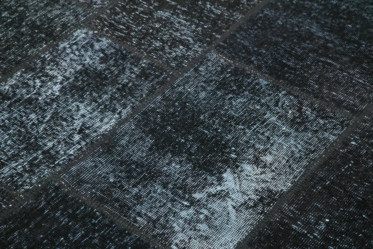 Patchwork Siyah Pamuk Üzerine Yün El Dokuma Kilim-172x241 - Görsel 5