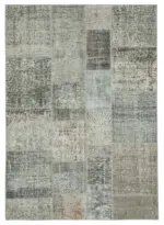 Patchwork Gri Pamuk Üzerine Yün El Dokuma Kilim-170x240