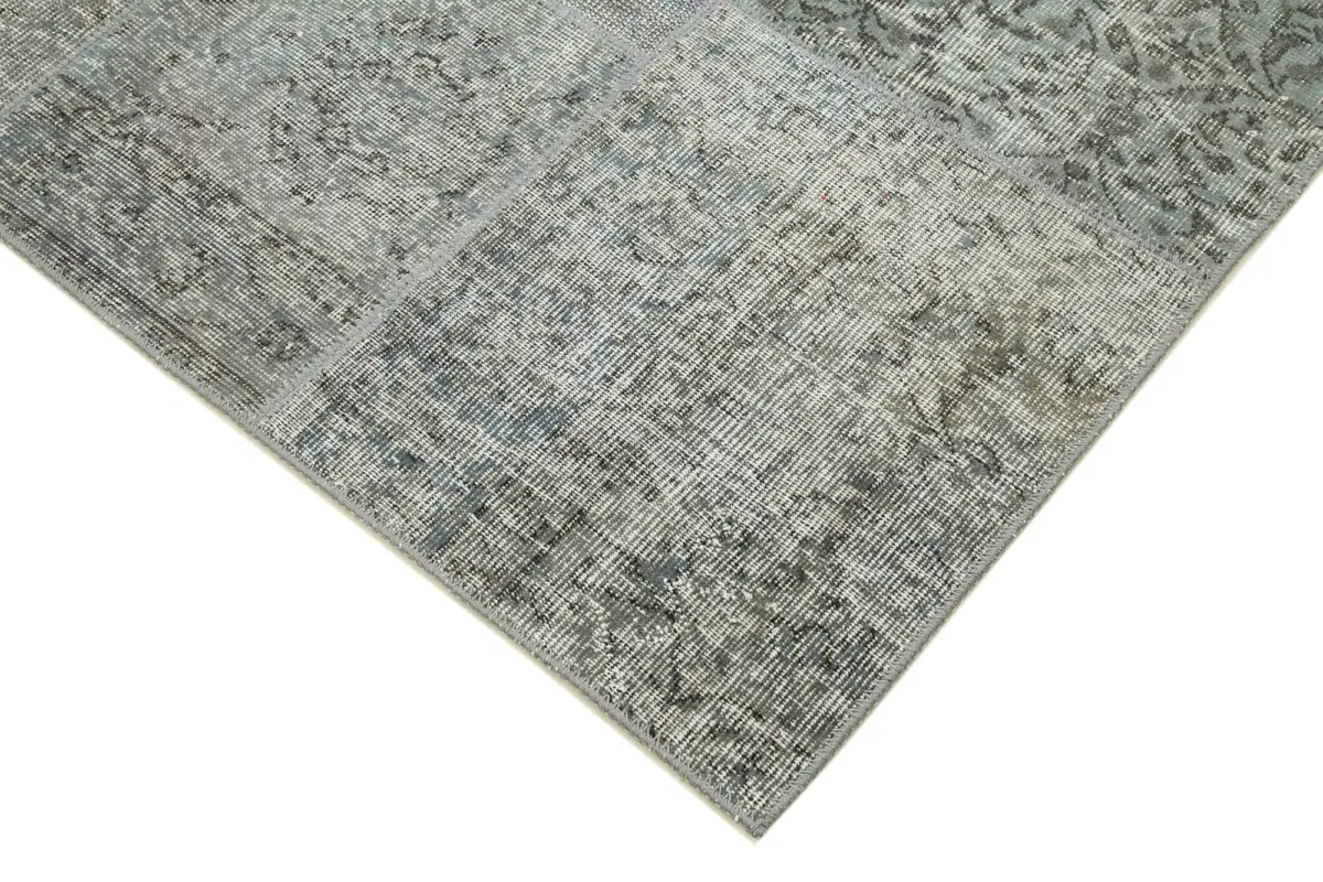 Patchwork Gri Pamuk Üzerine Yün El Dokuma Kilim-170x240 - Görsel 4