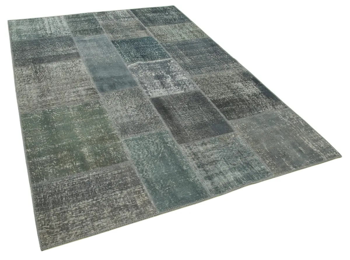 Patchwork Gri Pamuk Üzerine Yün El Dokuma Kilim-170x242 - Görsel 2