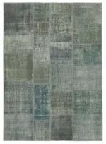 Patchwork Gri Pamuk Üzerine Yün El Dokuma Kilim-171x239