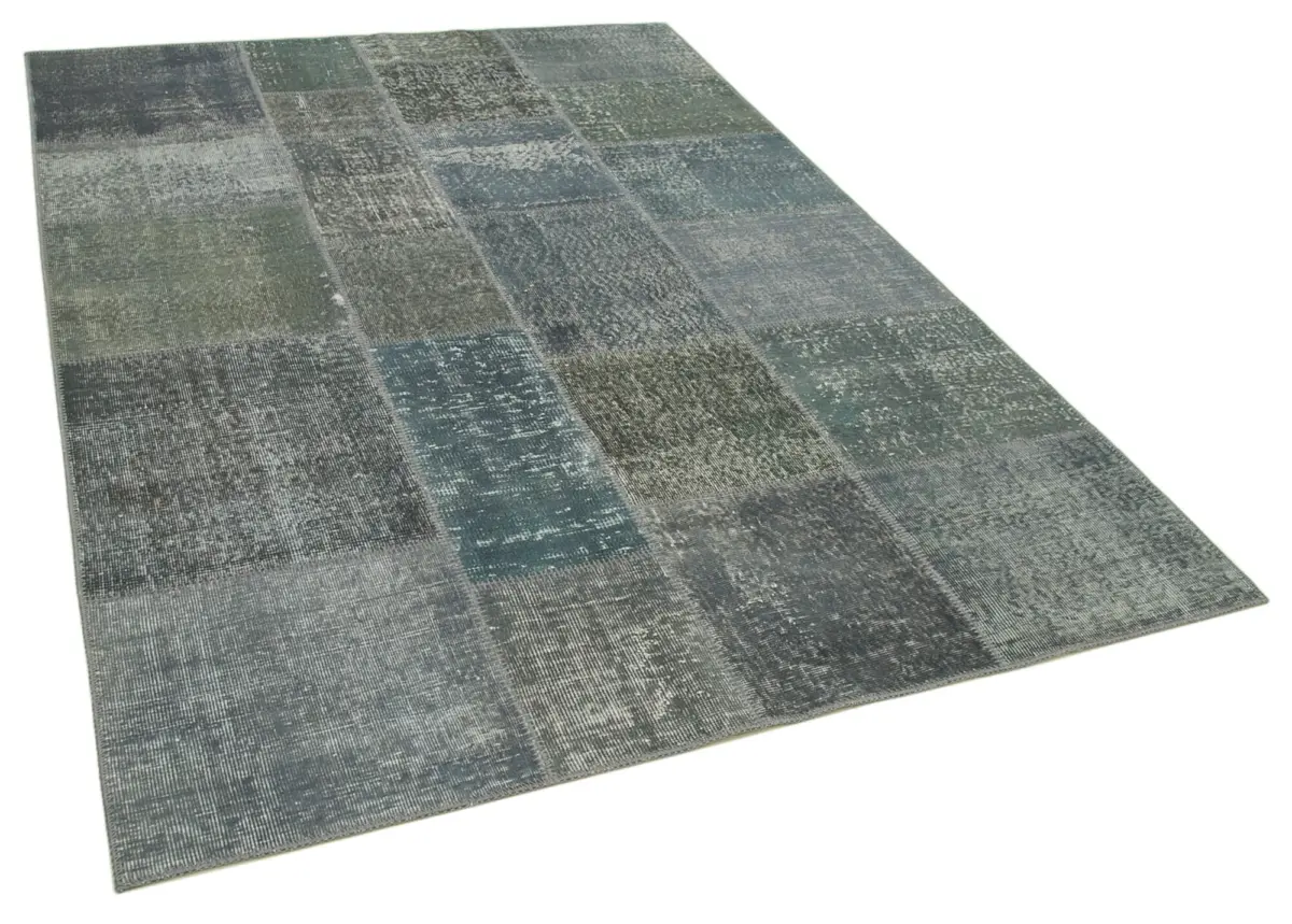 Patchwork Gri Pamuk Üzerine Yün El Dokuma Kilim-171x239 - Görsel 2