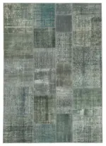 Patchwork Gri Pamuk Üzerine Yün El Dokuma Kilim-171x242