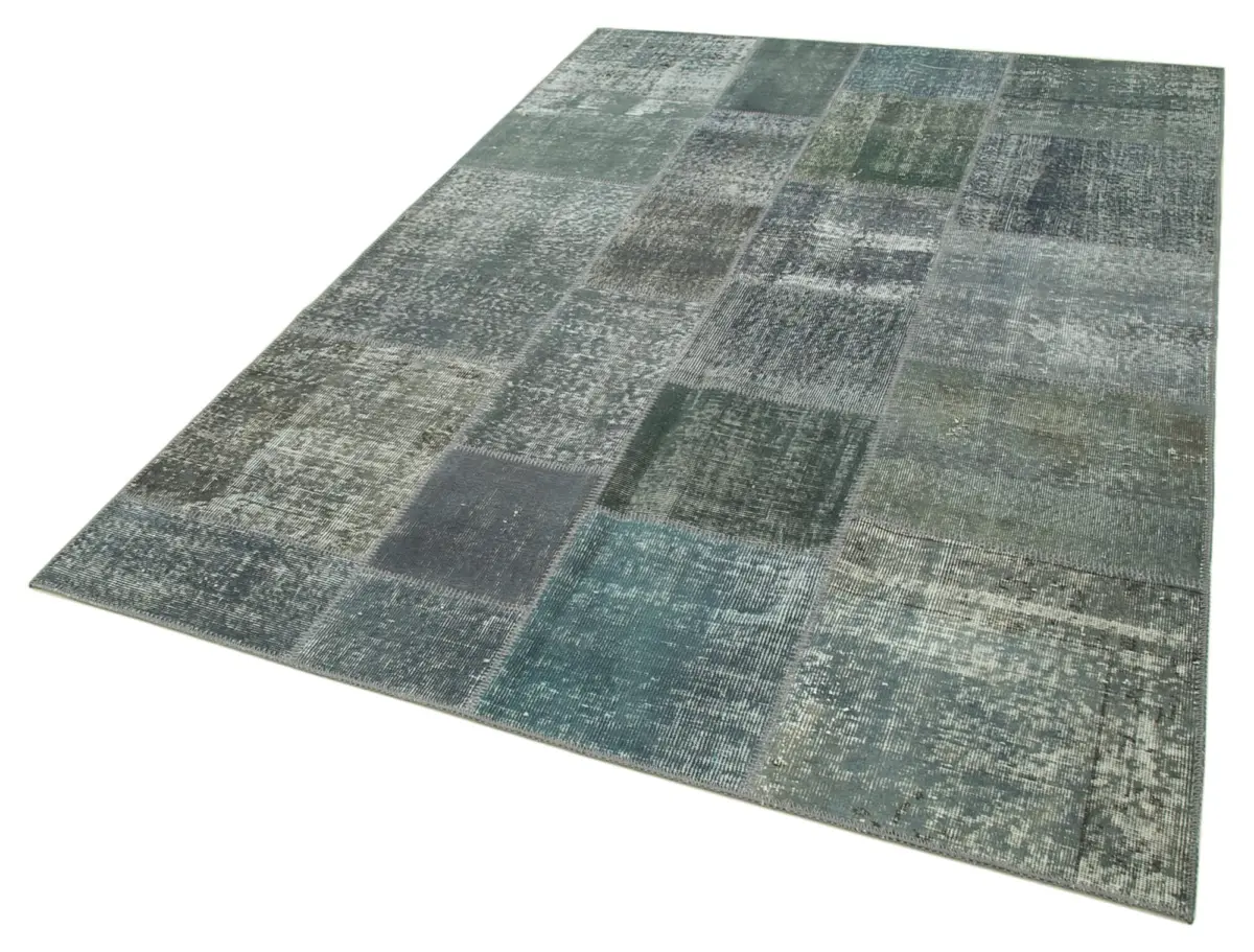 Patchwork Gri Pamuk Üzerine Yün El Dokuma Kilim-171x242 - Görsel 3