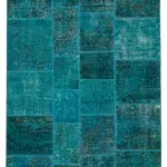 Patchwork Turkuaz Pamuk Üzerine Yün El Dokuma Kilim-171x243